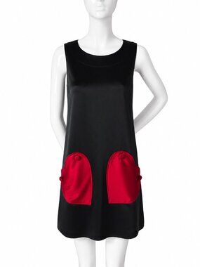 Love Moschino Black Mini Dress Red Heart Pockets Size S